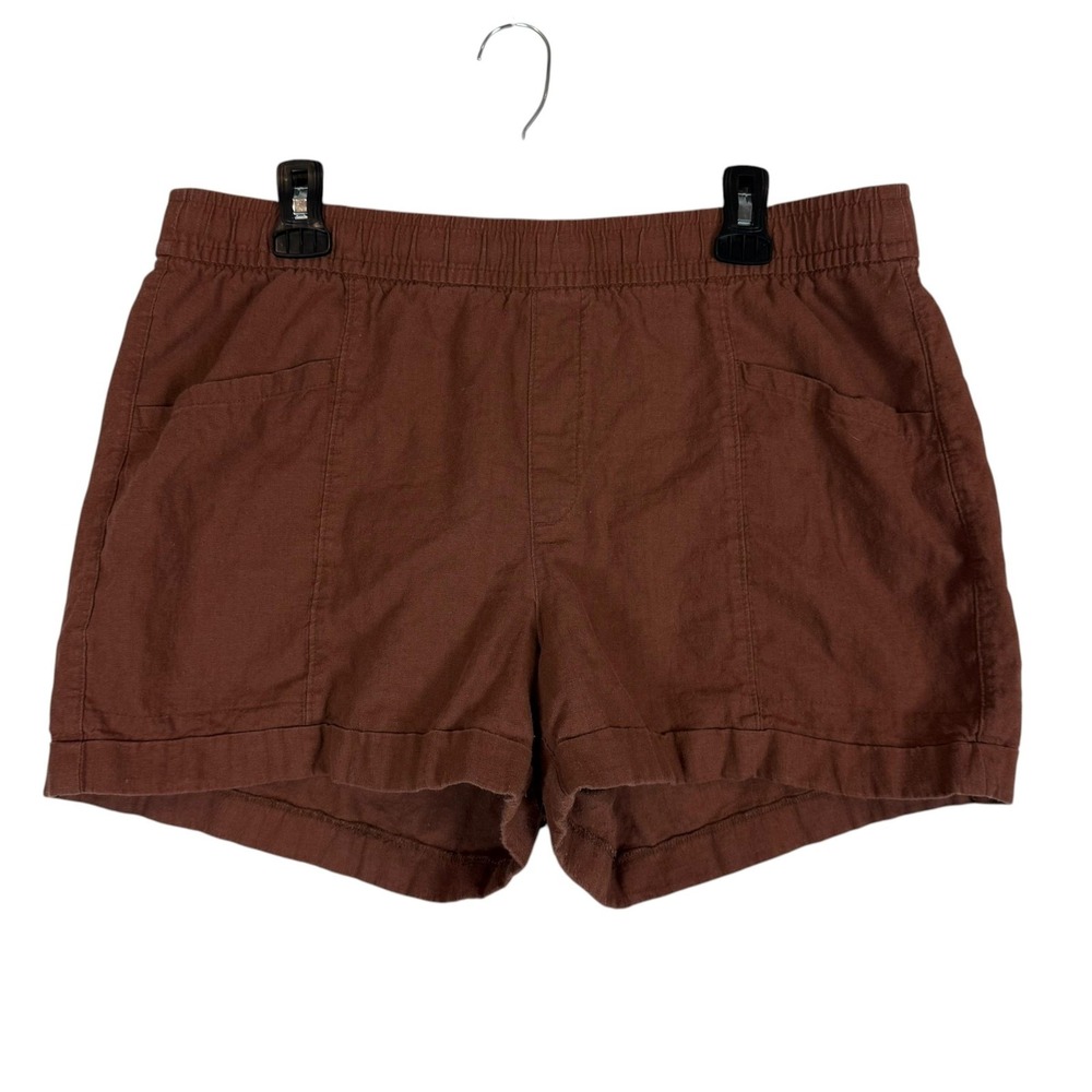 Old Navy Shorts Womens L Brown Linen Blend Utility 4 Inseam Pull On Casual